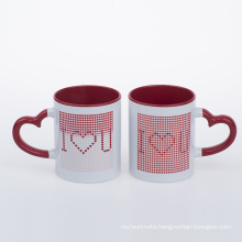 2021 hot selling 11oz magic mug  heart handle mug with color changing logo